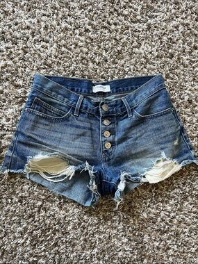 Just USA Distressed Blue Button-Front Denim Shorts